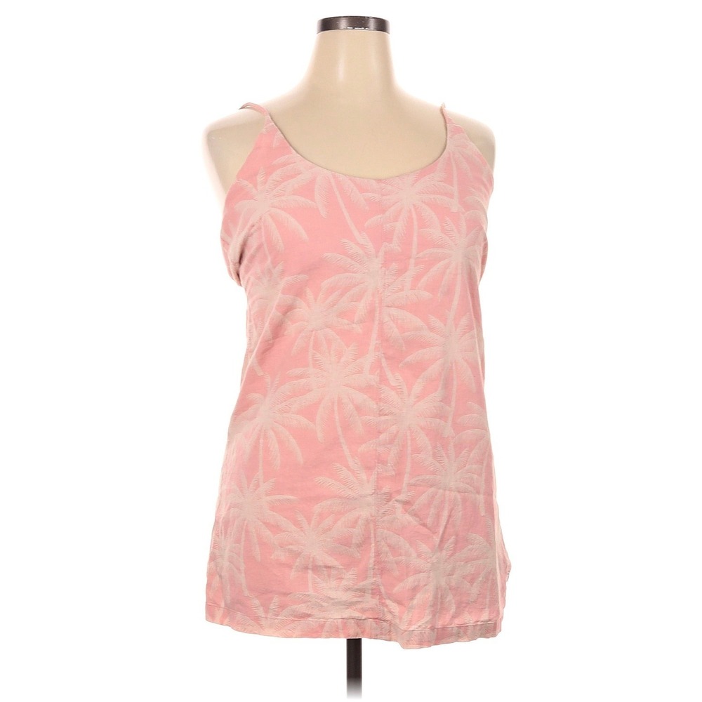 Hurley Pink Linen Blend Cami Tank Mini dress Palm Tree Tropical beach sz XL
